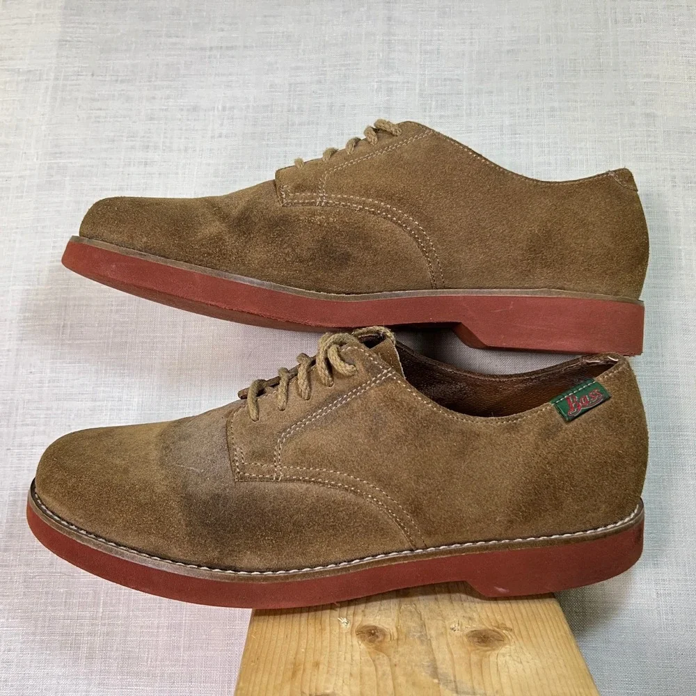 G.H. Bass Suede Leather Oxford  Men's 10 Brown Buc Suede Red Brick Sole CASUAL‎